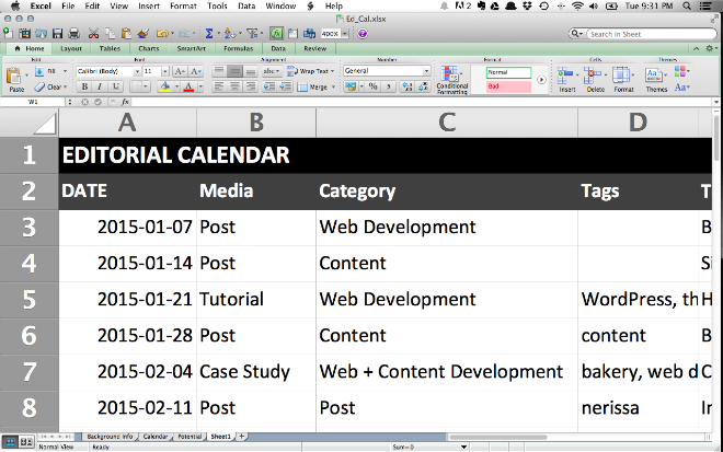 Here's a look at my editorial calendar. A constant work in progress.